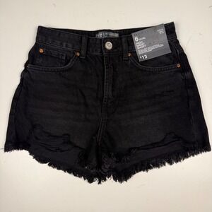Primark Denim Co Womens High Waist Distressed Denim Shorts Black Size 2 NEW
